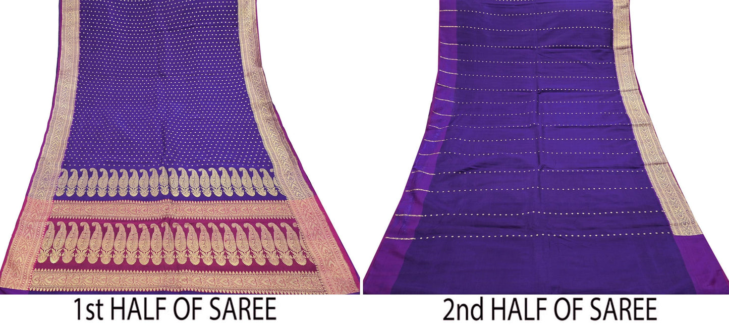 Purple saree with gold border, shown in two halves on a white background.