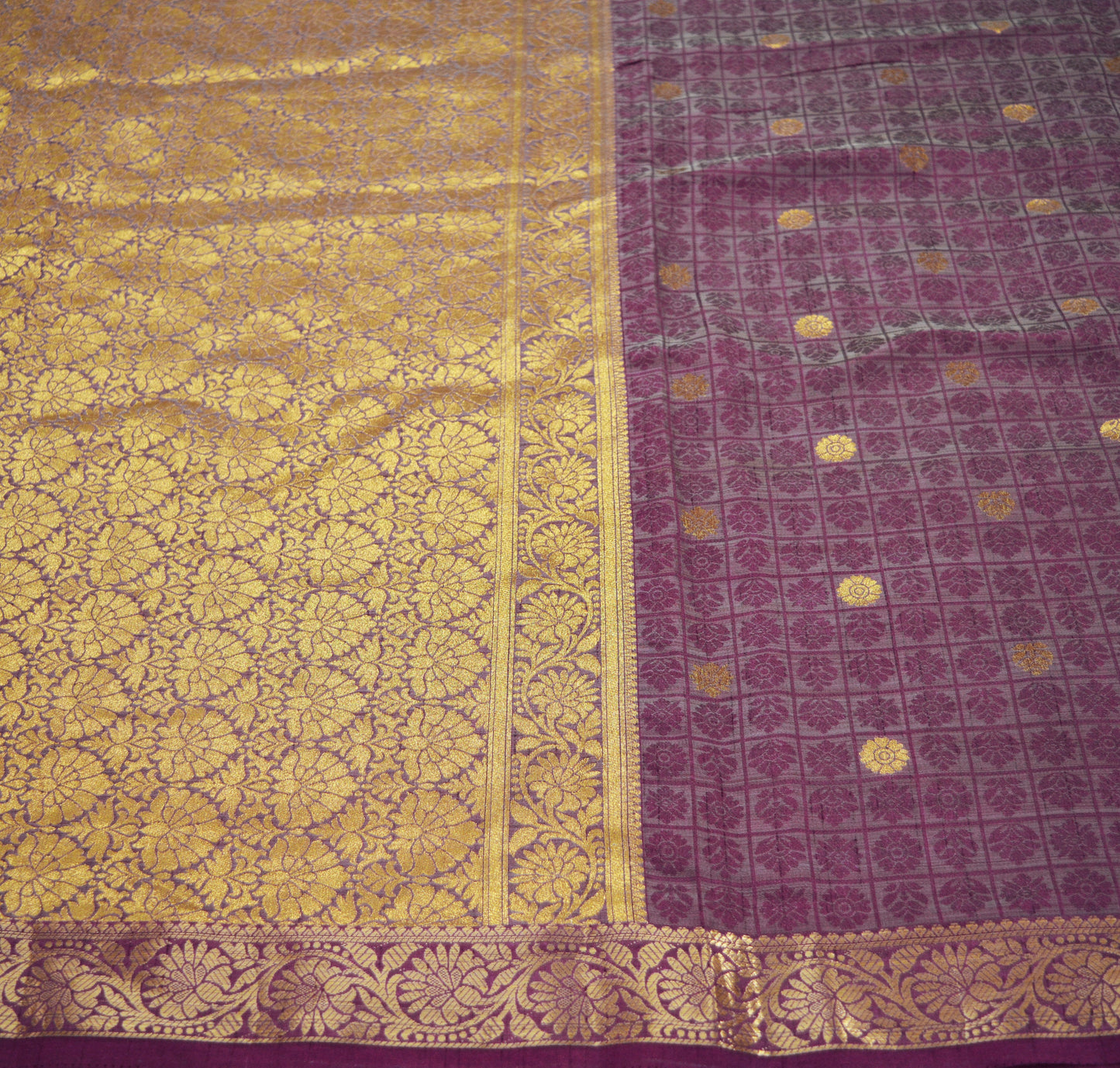 Indian Vintage Green & Purple Sarees Organza Woven Indian Sari Fabric 6Yard Sewing Ethnic Golden Zari Floral