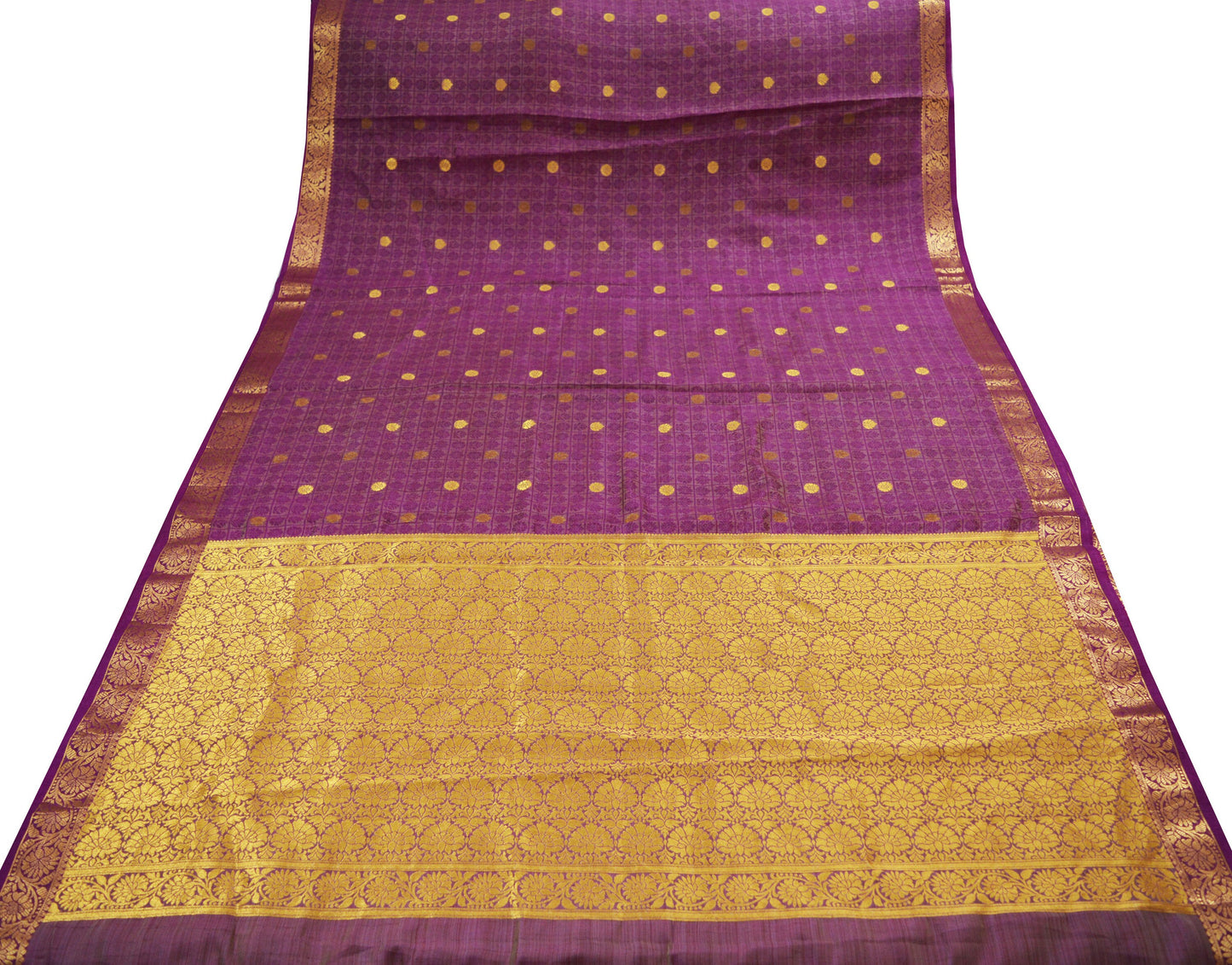 Indian Vintage Green & Purple Sarees Organza Woven Indian Sari Fabric 6Yard Sewing Ethnic Golden Zari Floral