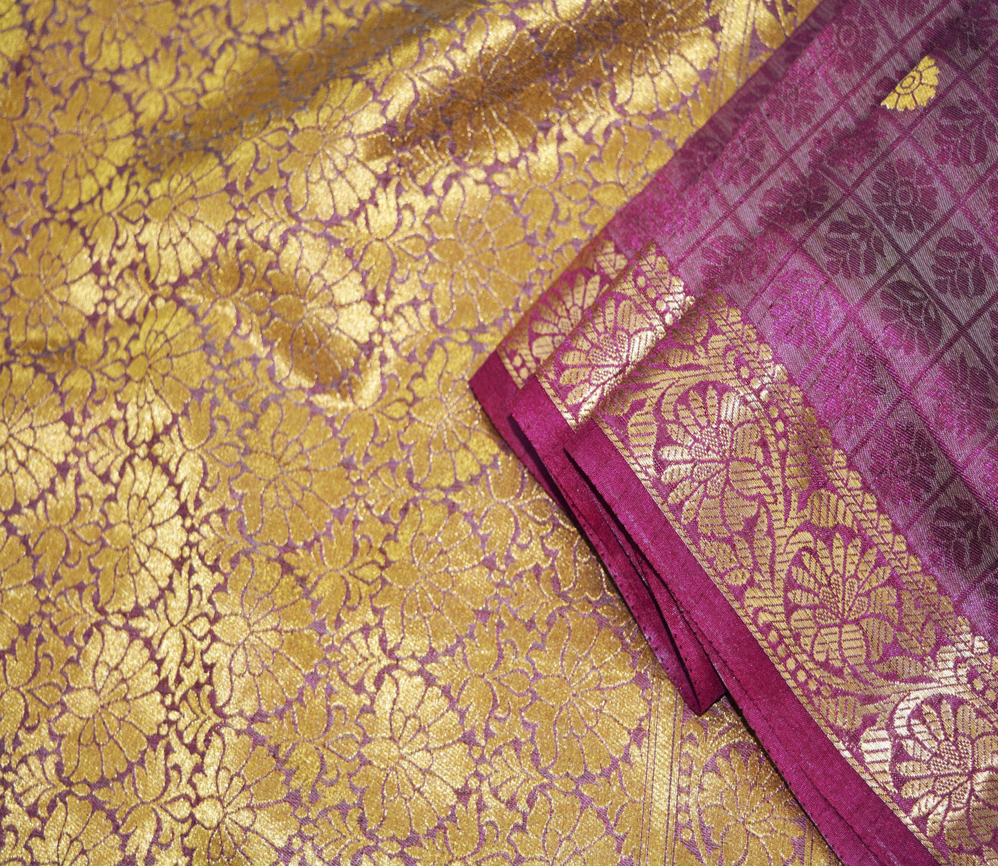Indian Vintage Green & Purple Sarees Organza Woven Indian Sari Fabric 6Yard Sewing Ethnic Golden Zari Floral