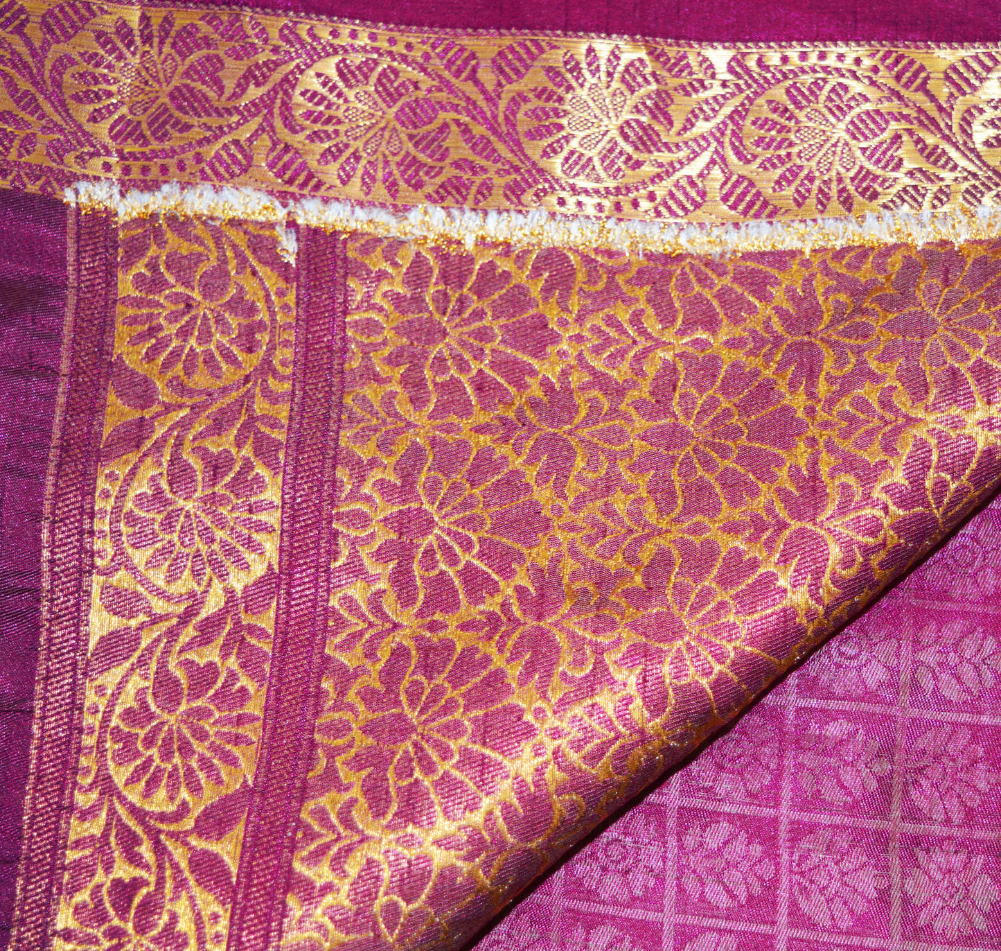 Indian Vintage Green & Purple Sarees Organza Woven Indian Sari Fabric 6Yard Sewing Ethnic Golden Zari Floral