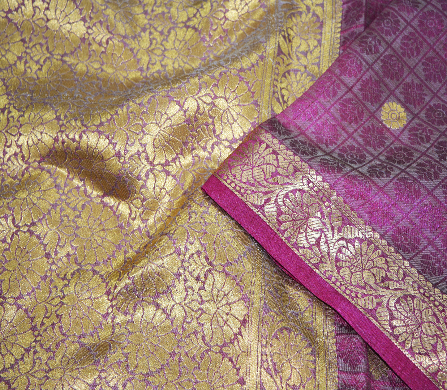 Indian Vintage Green & Purple Sarees Organza Woven Indian Sari Fabric 6Yard Sewing Ethnic Golden Zari Floral