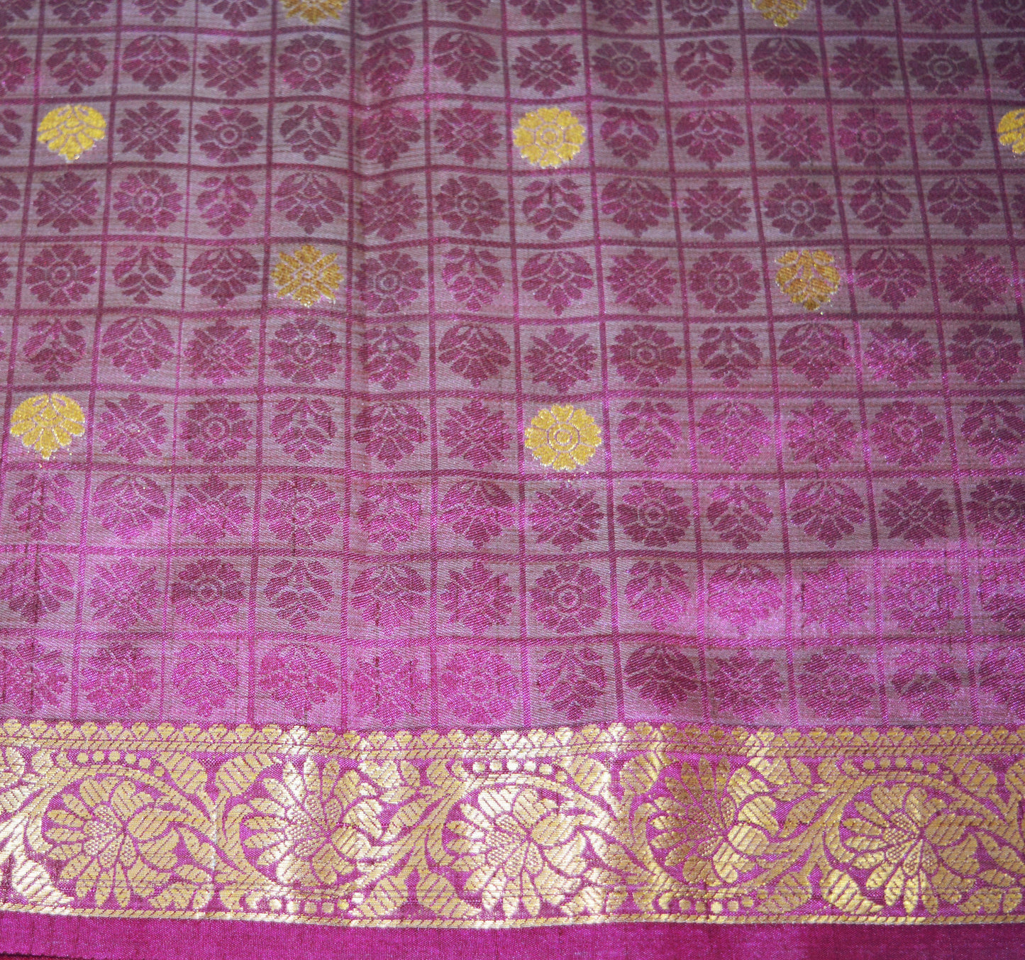 Indian Vintage Green & Purple Sarees Organza Woven Indian Sari Fabric 6Yard Sewing Ethnic Golden Zari Floral