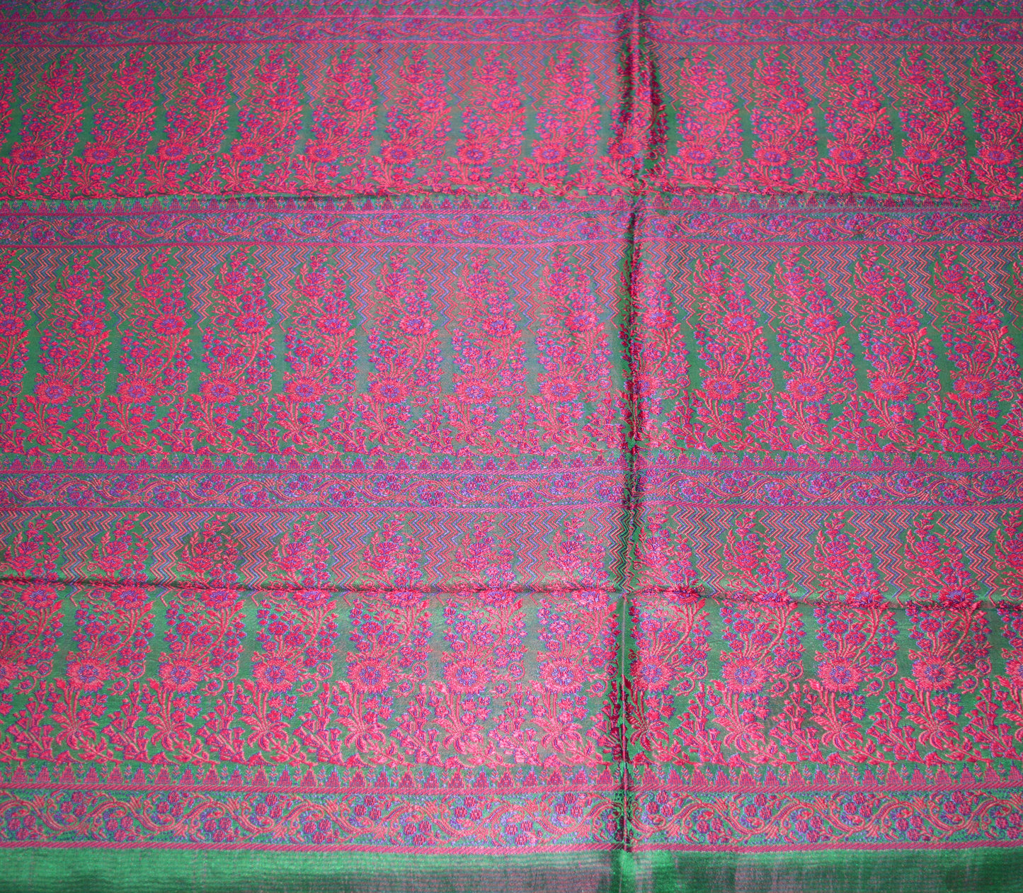 FREE EXPEDITED SHIPPING Indian Vintage Green Heavy Saree Pure Satin Silk Woven Tanchoi Indian Sari Fabric Floral 5Yard Soft