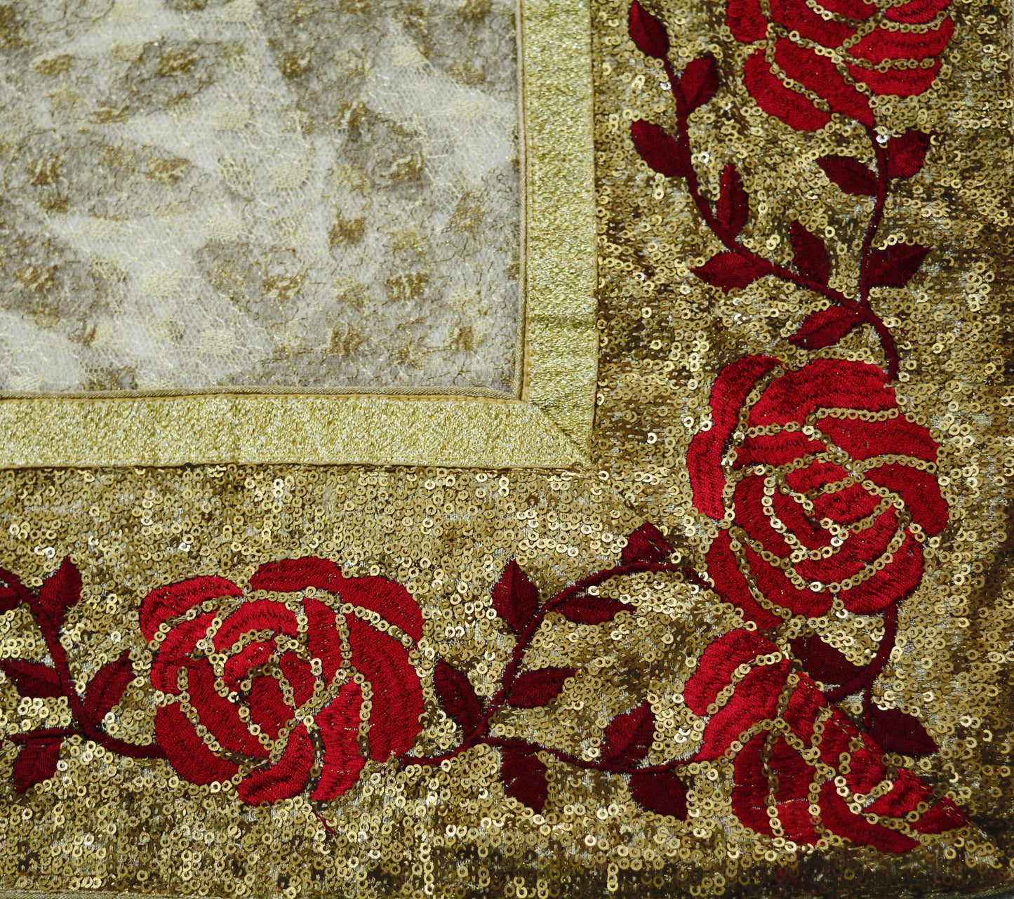 Indian Vintage Biege & Golden Saree Net/Mesh Embroidered Printed Indian Sari Fabric 6Yd Sewing Soft Golden Sequins Floral