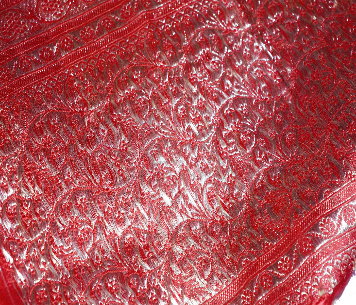 FREE SHIPPING Vintage Red Pure Satin silk Banarasi Brocade Hand Woven Fabric Design Indian Fabric 38"X44" Sewing Zari Ethnic