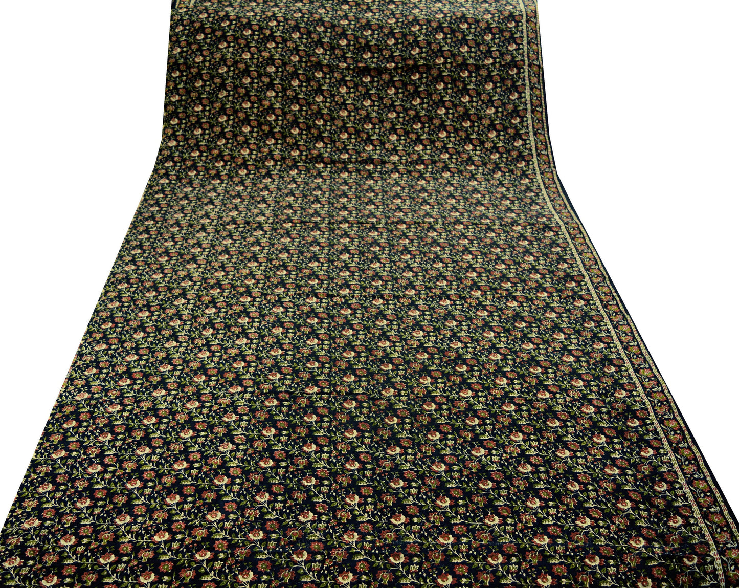 Indian Vintage Sari Black Pure Crepe Silk Block Printed Saree 5yard Sewing Floral Soft Craft Fabric Wrap