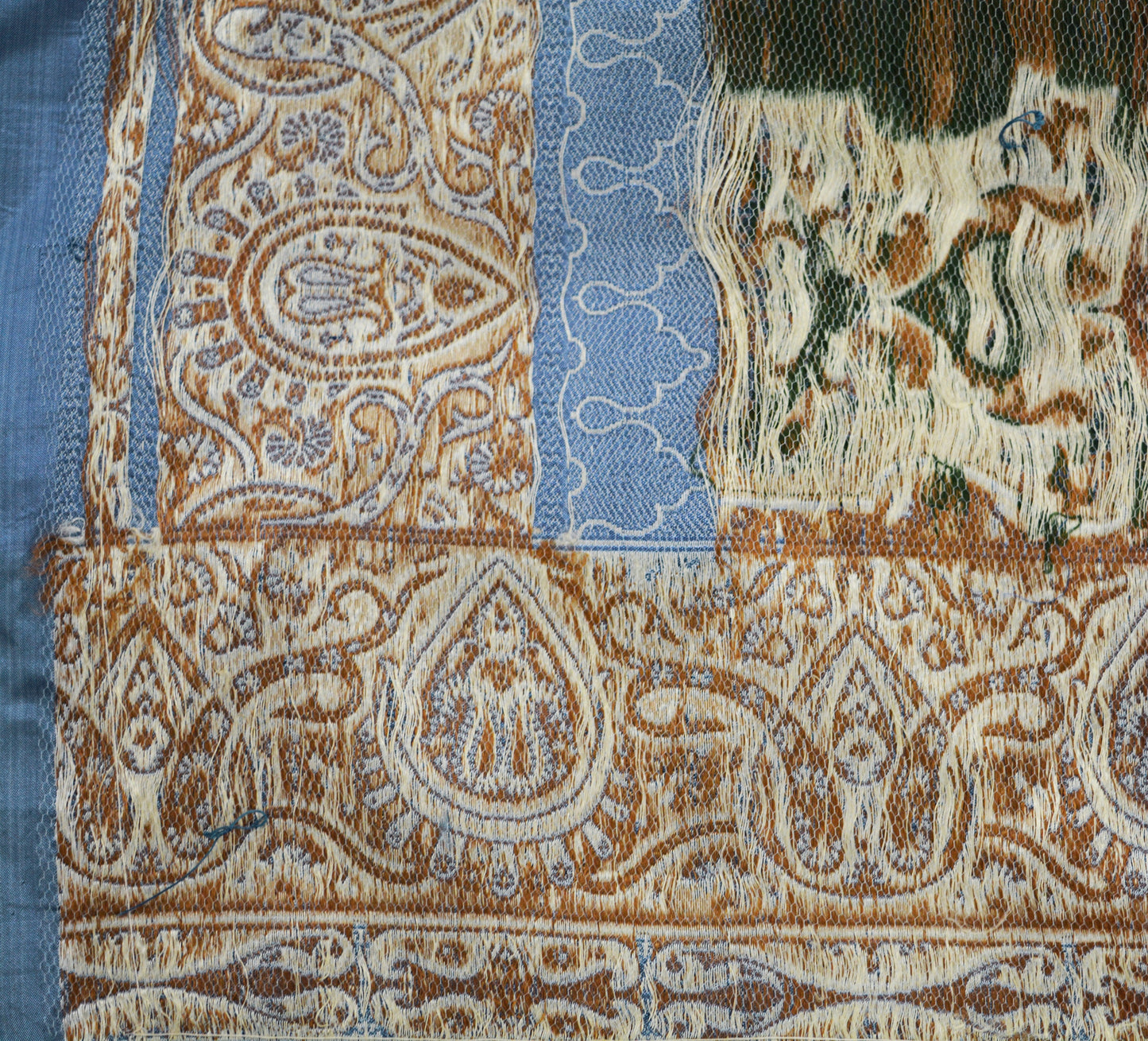 Vintage Blue Pure Satin silk Brocade Hand Woven Fabric Design Indian Fabric 30"X44" Floral Design Sewing Ethnic