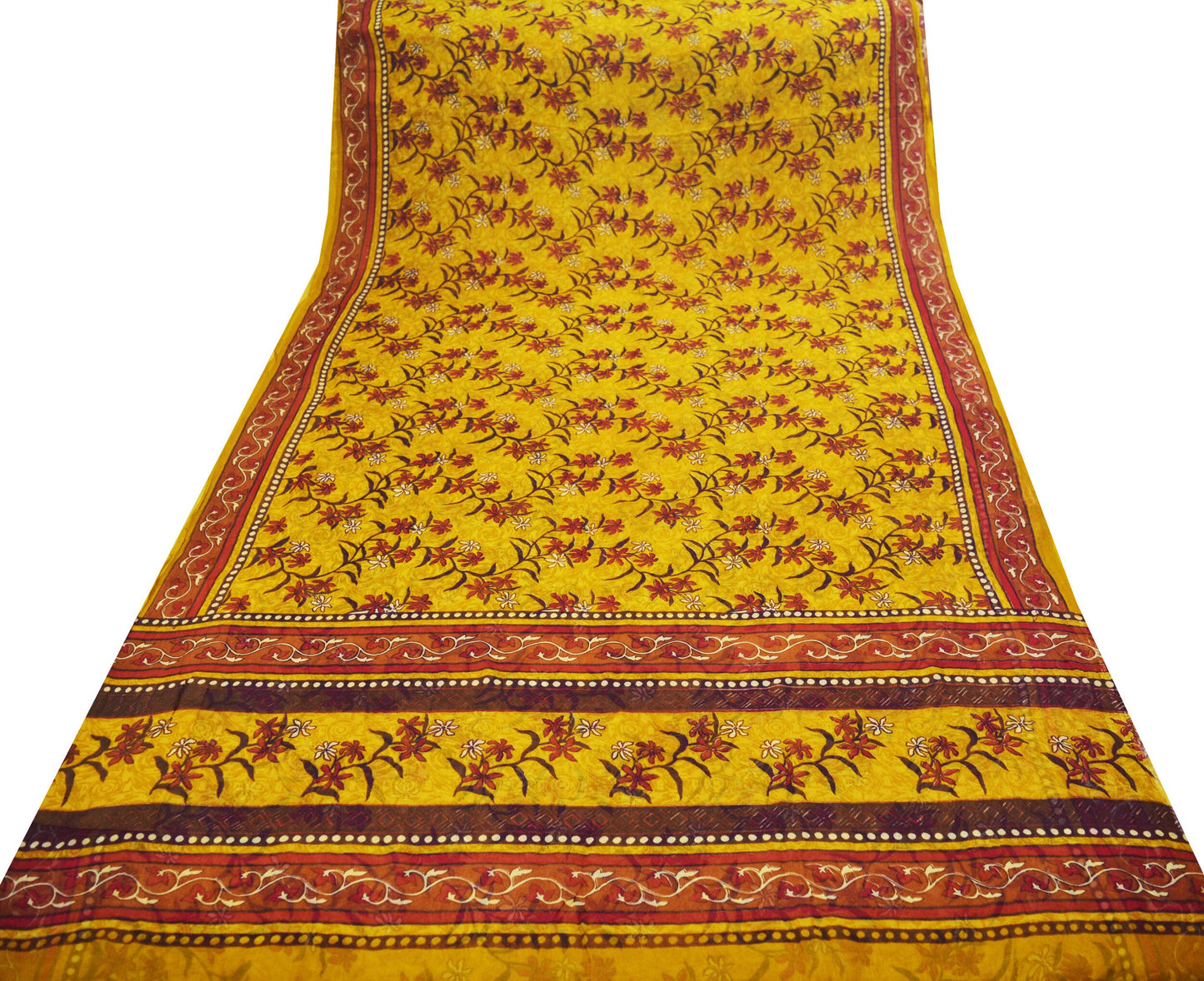 Women Vintage Sari Saffron Pure Chiffon Silk Printed Saree Craft Fabric Sewing 6Yard Soft Light Sari Dress Making Floral