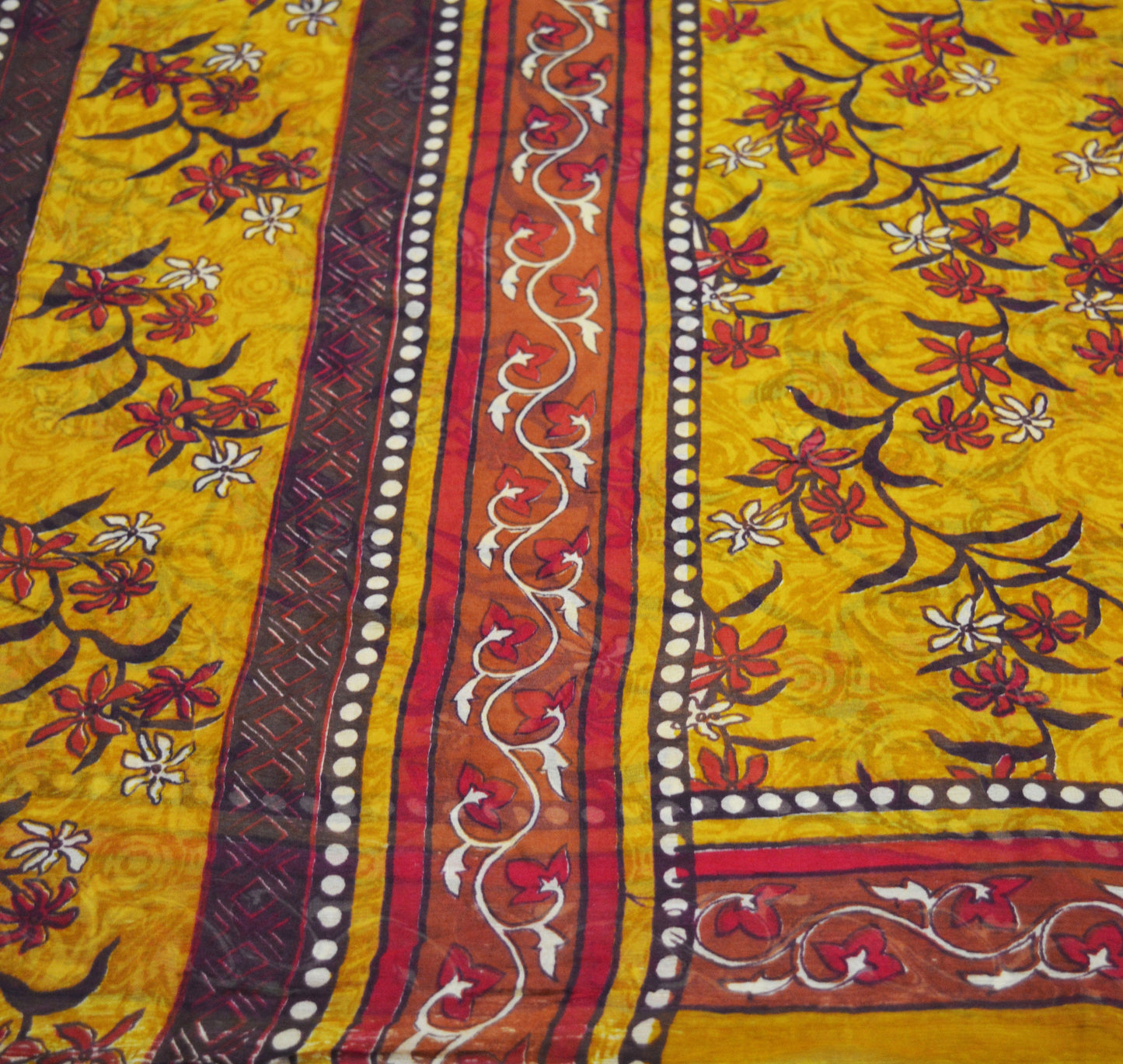 Women Vintage Sari Saffron Pure Chiffon Silk Printed Saree Craft Fabric Sewing 6Yard Soft Light Sari Dress Making Floral