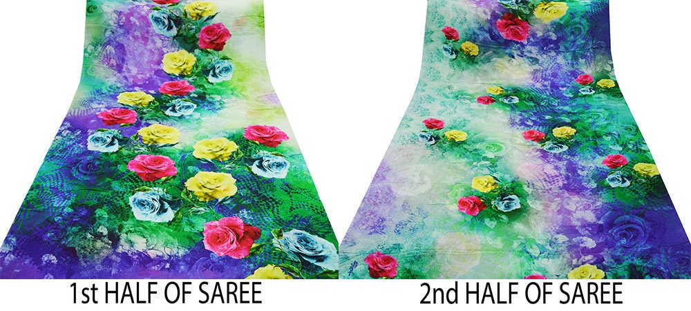 Vintage Sari Multi Blend Georgette Digital Printed Saree Sewing 5yd Craft Soft Floral Crafting Dress Making