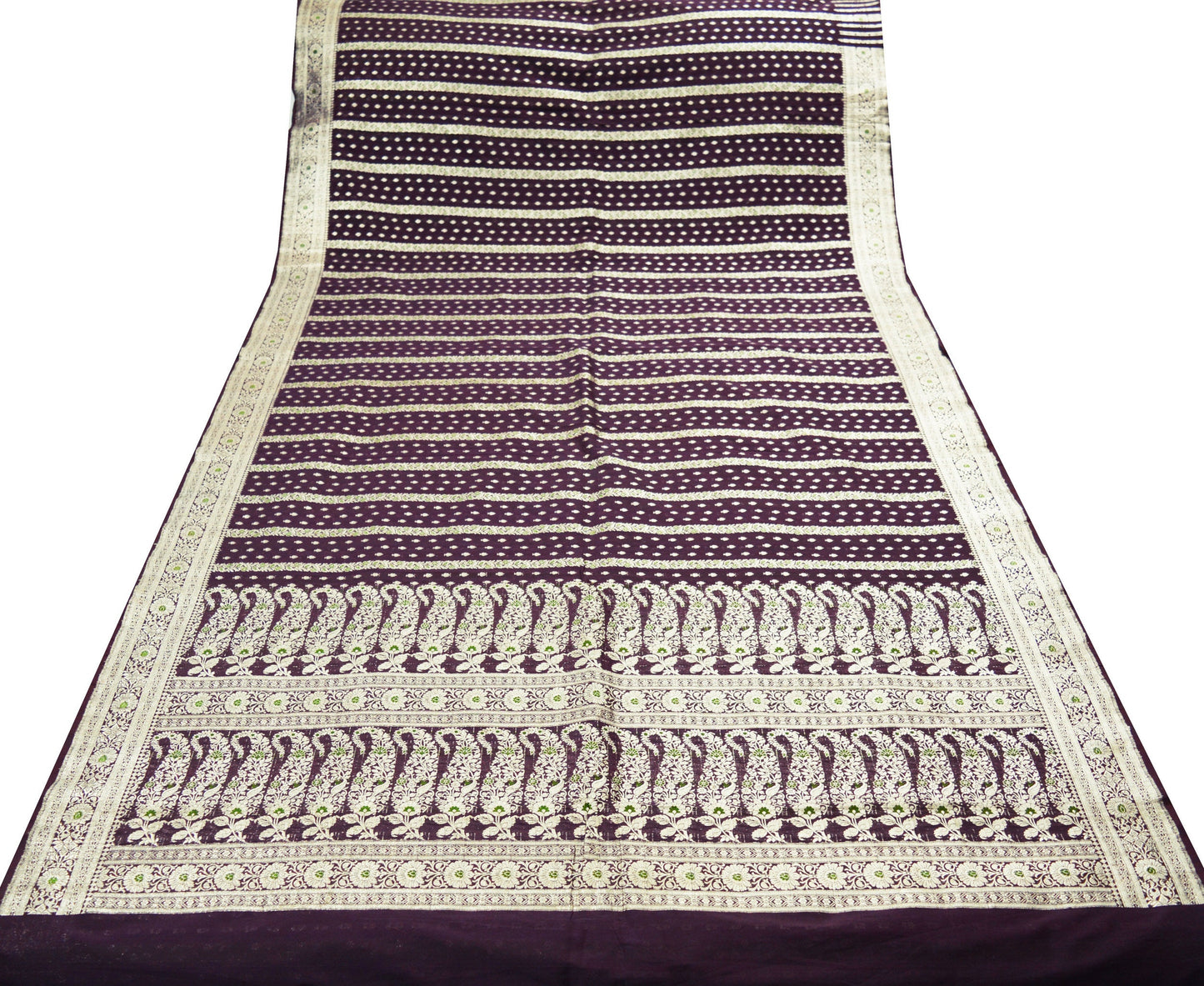 Indian Vintage Sari Purple Heavy Wedding Pure Silk Woven Banarasi Brocade Saree Golden Zari 5Yard