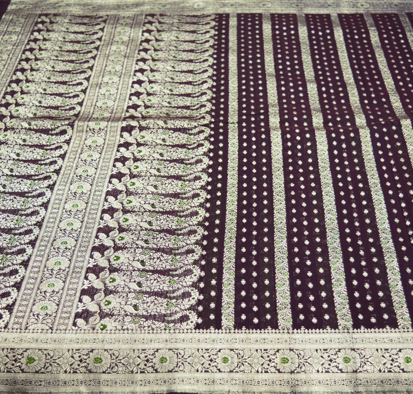Indian Vintage Sari Purple Heavy Wedding Pure Silk Woven Banarasi Brocade Saree Golden Zari 5Yard