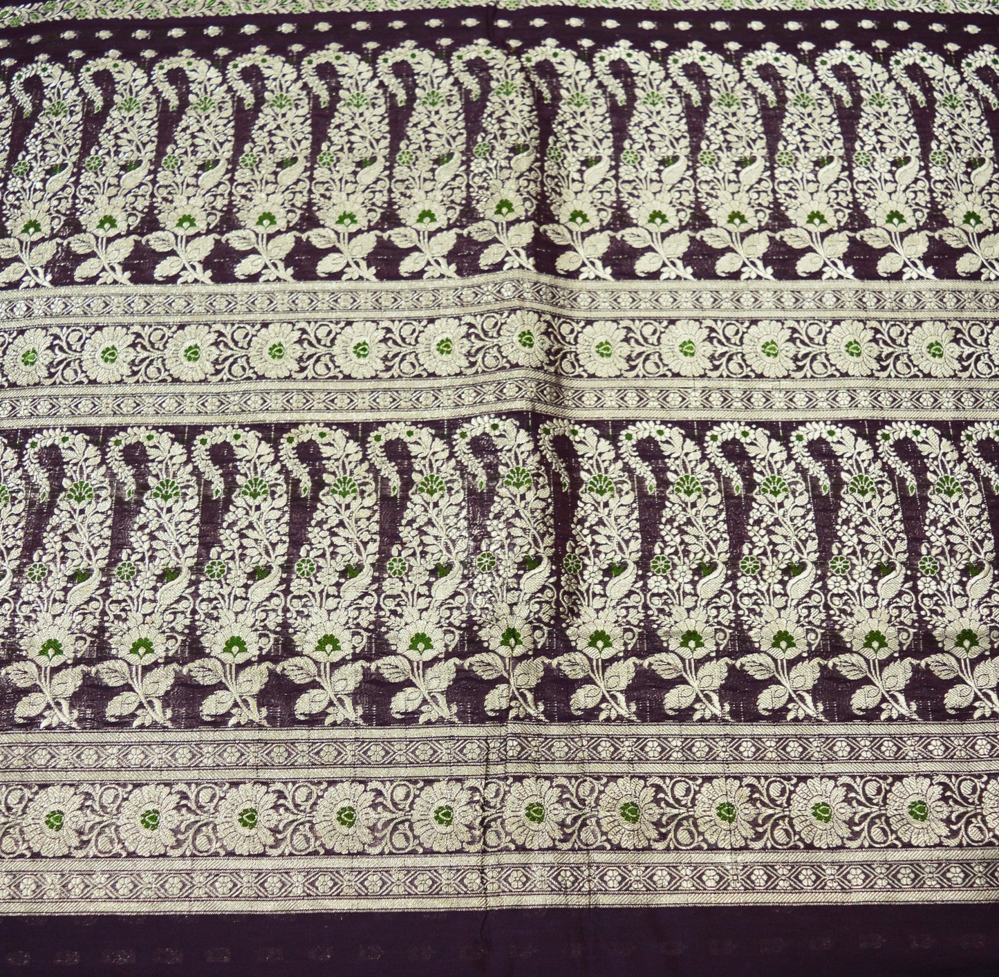 Indian Vintage Sari Purple Heavy Wedding Pure Silk Woven Banarasi Brocade Saree Golden Zari 5Yard