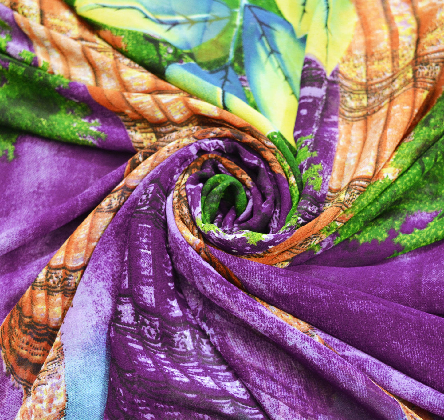 Vintage Sari Multi Georgette Digital Printed Saree Sewing 5yard Craft Soft Qutub Minar Crafting Dress Making