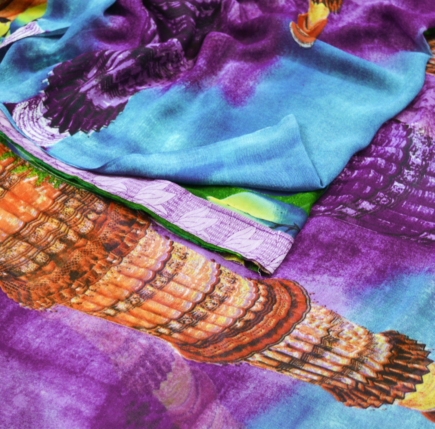 Vintage Sari Multi Georgette Digital Printed Saree Sewing 5yard Craft Soft Qutub Minar Crafting Dress Making