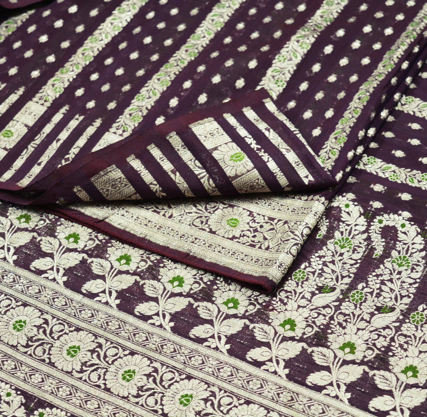 Indian Vintage Sari Purple Heavy Wedding Pure Silk Woven Banarasi Brocade Saree Golden Zari 5Yard