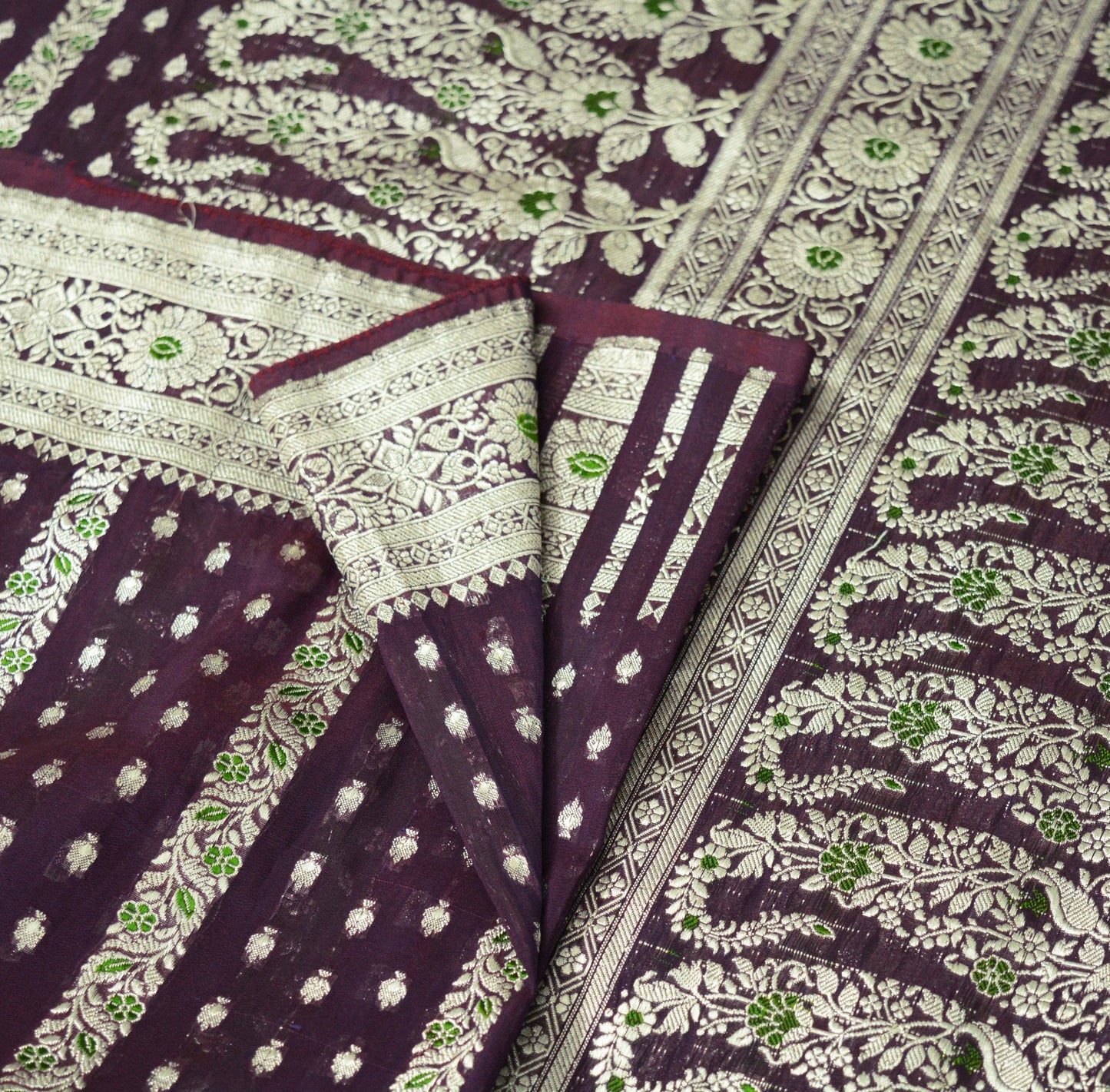 Indian Vintage Sari Purple Heavy Wedding Pure Silk Woven Banarasi Brocade Saree Golden Zari 5Yard
