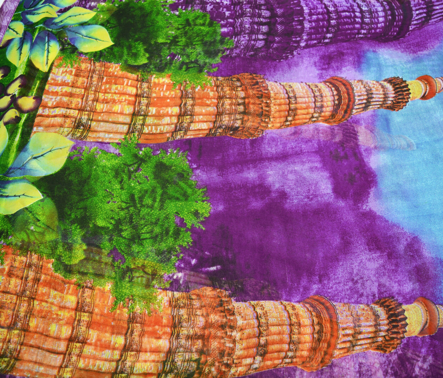 Vintage Sari Multi Georgette Digital Printed Saree Sewing 5yard Craft Soft Qutub Minar Crafting Dress Making