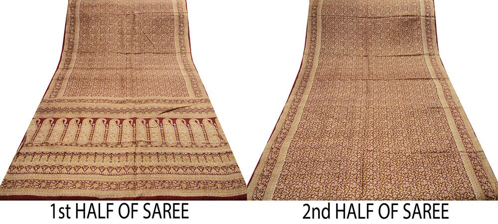 Indian Vintage Sari Maroon 100% Pure Silk Printed Saree Fabric 6yard Sewing Craft DressMaking Soft Paisley