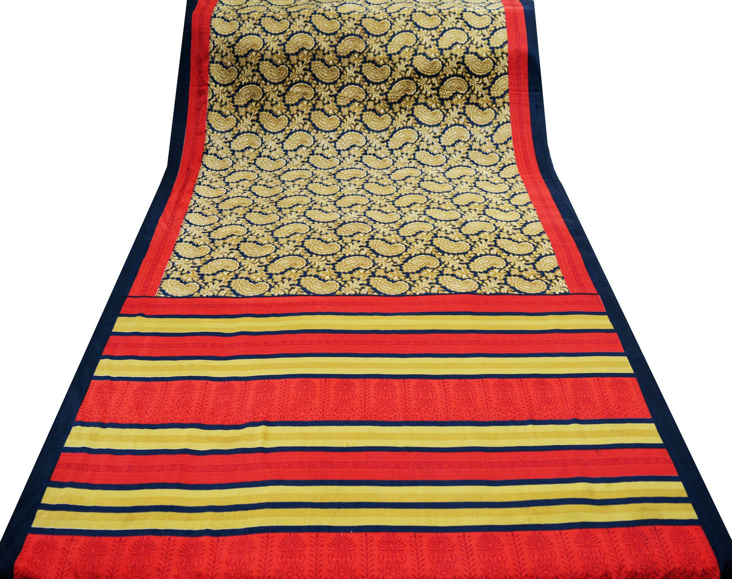 FREE SHIPPING Indian Vintage Beige & Red Saree Moss Crepe Printed Indian Sari 5yard Sewing Paisley Soft Craft Fabric Dressmaking