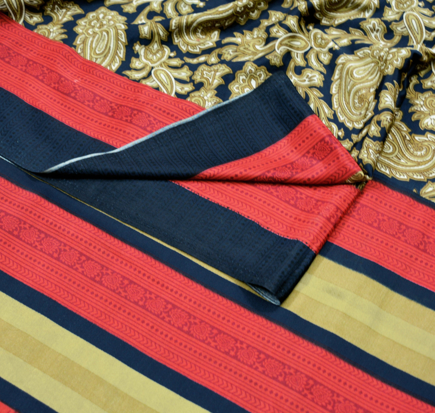 FREE SHIPPING Indian Vintage Beige & Red Saree Moss Crepe Printed Indian Sari 5yard Sewing Paisley Soft Craft Fabric Dressmaking