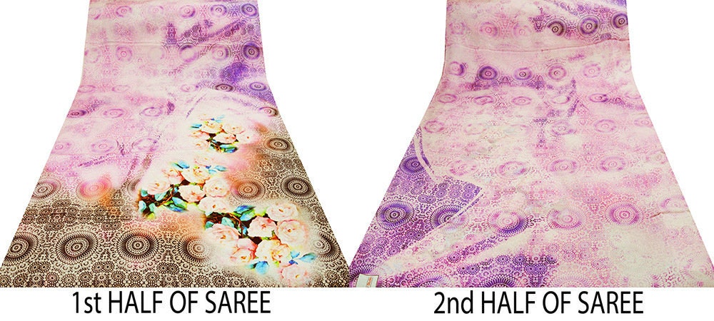 FREE SHIPPING Indian Vintage Saree Multi Satin Digital Printed Indian Sari Fabric 5yard Sewing Floral Soft Craft Fabric Dressmaking