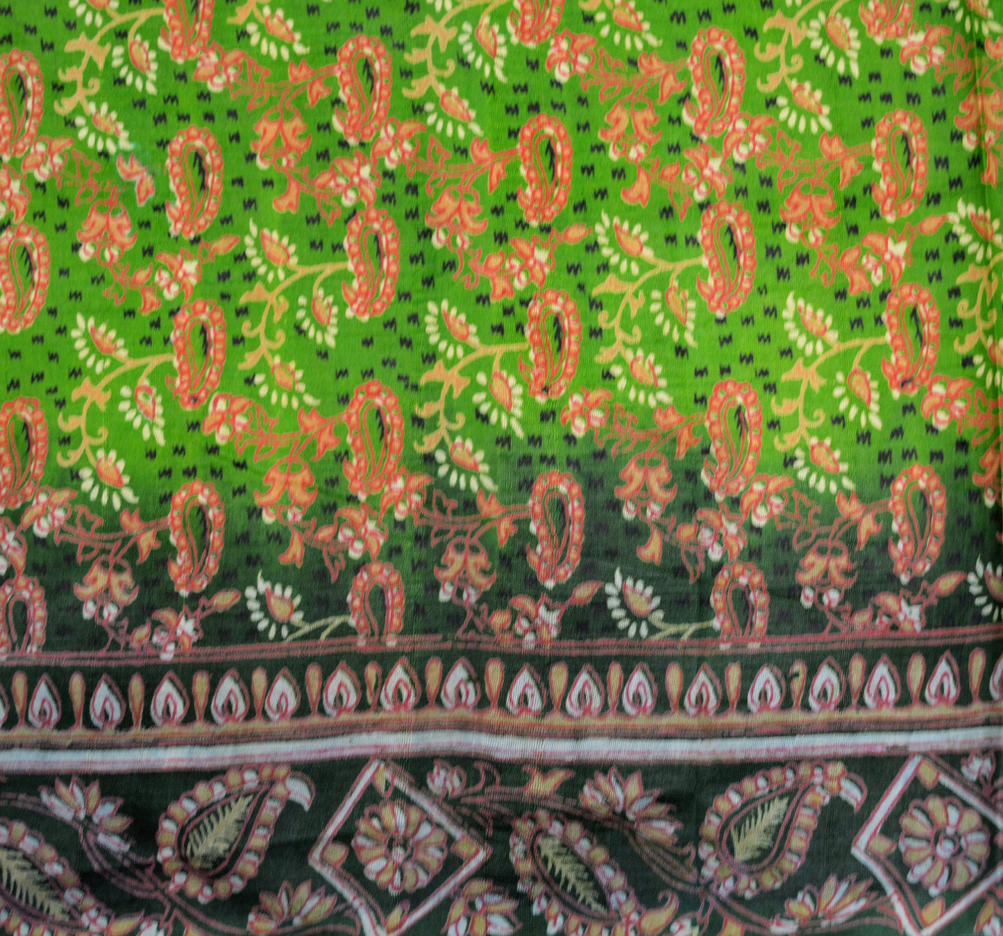 Indian Vintage Sari Black & Green 100% Pure Silk Printed Saree Fabric 5yard Sewing Craft DressMaking Soft Paisley