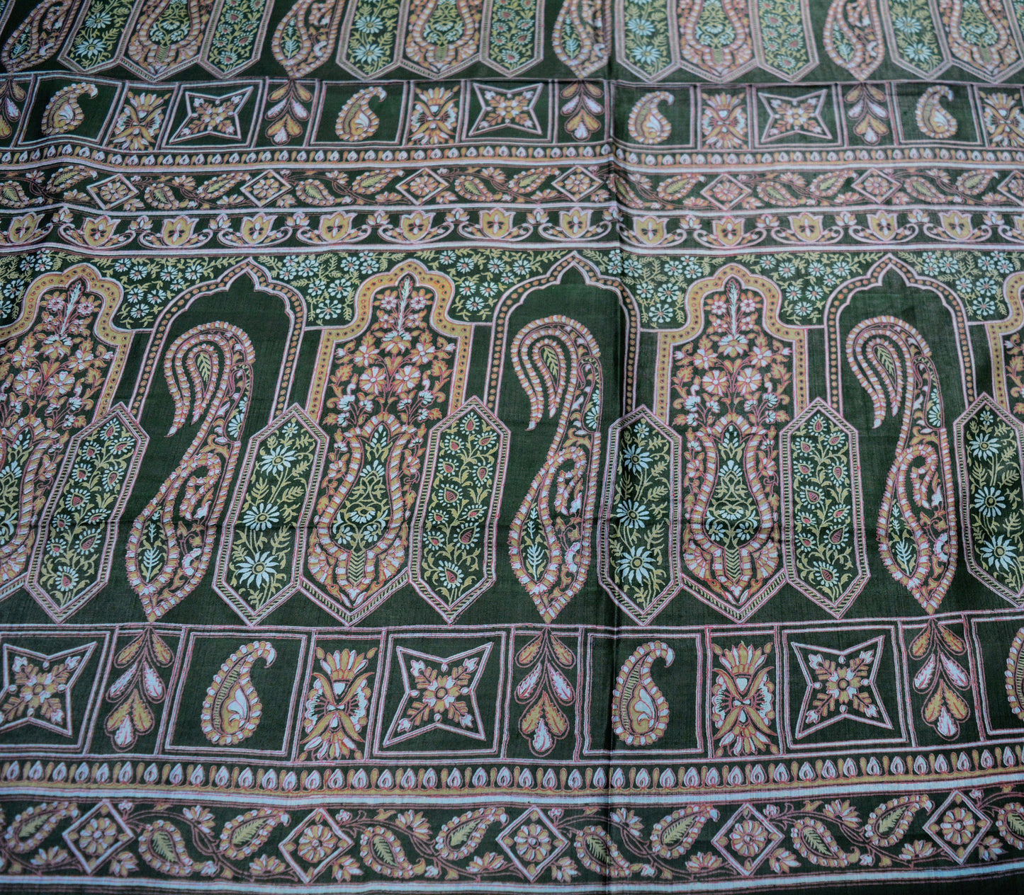 Indian Vintage Sari Black & Green 100% Pure Silk Printed Saree Fabric 5yard Sewing Craft DressMaking Soft Paisley