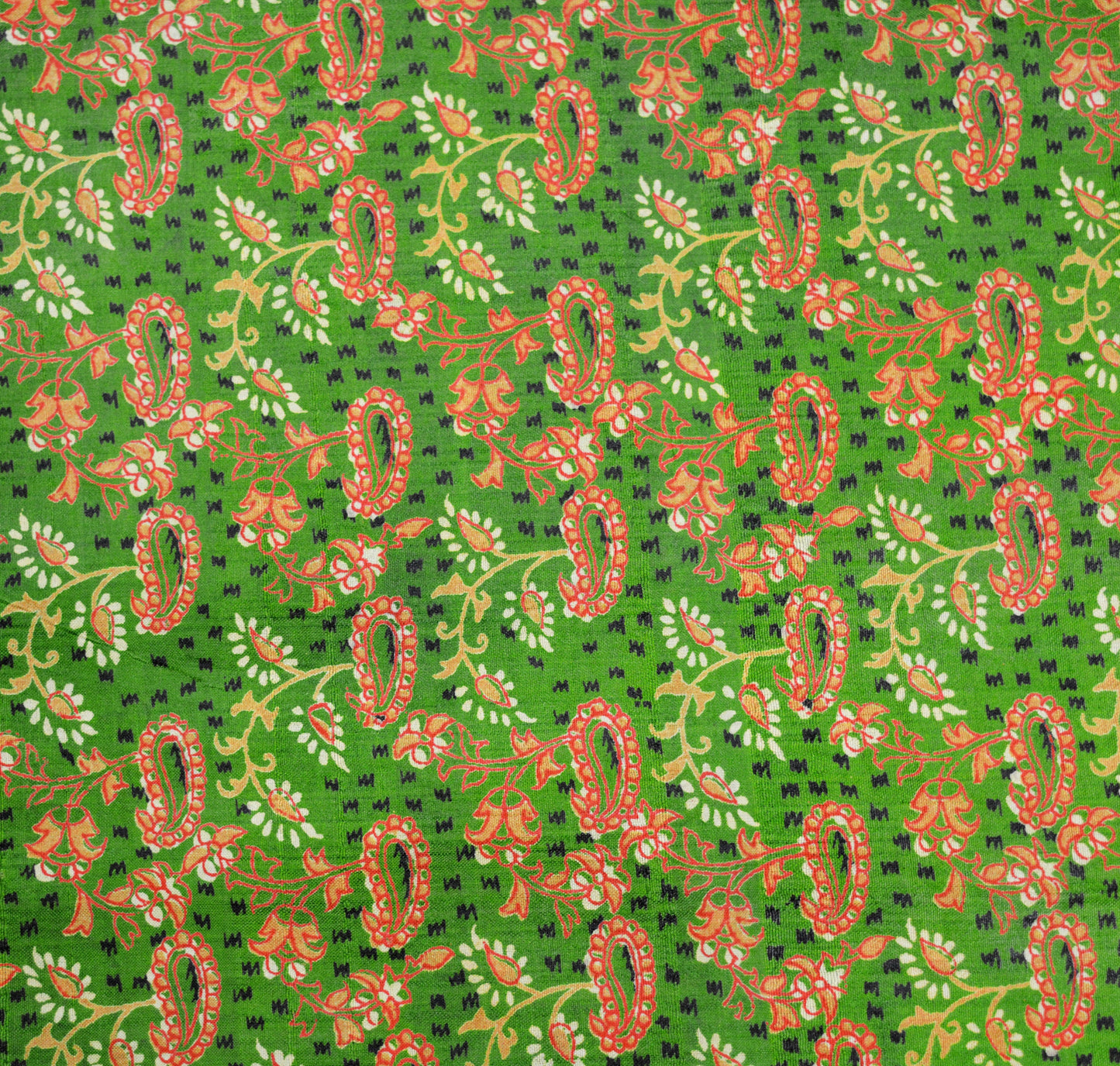 Indian Vintage Sari Black & Green 100% Pure Silk Printed Saree Fabric 5yard Sewing Craft DressMaking Soft Paisley