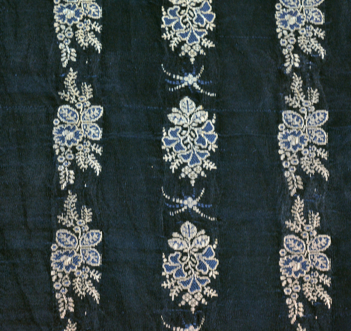 Indian Vintage Sari Heavy Black Pure Satin Silk Banarasi Brocade Saree Silver Zari 5Yard Floral