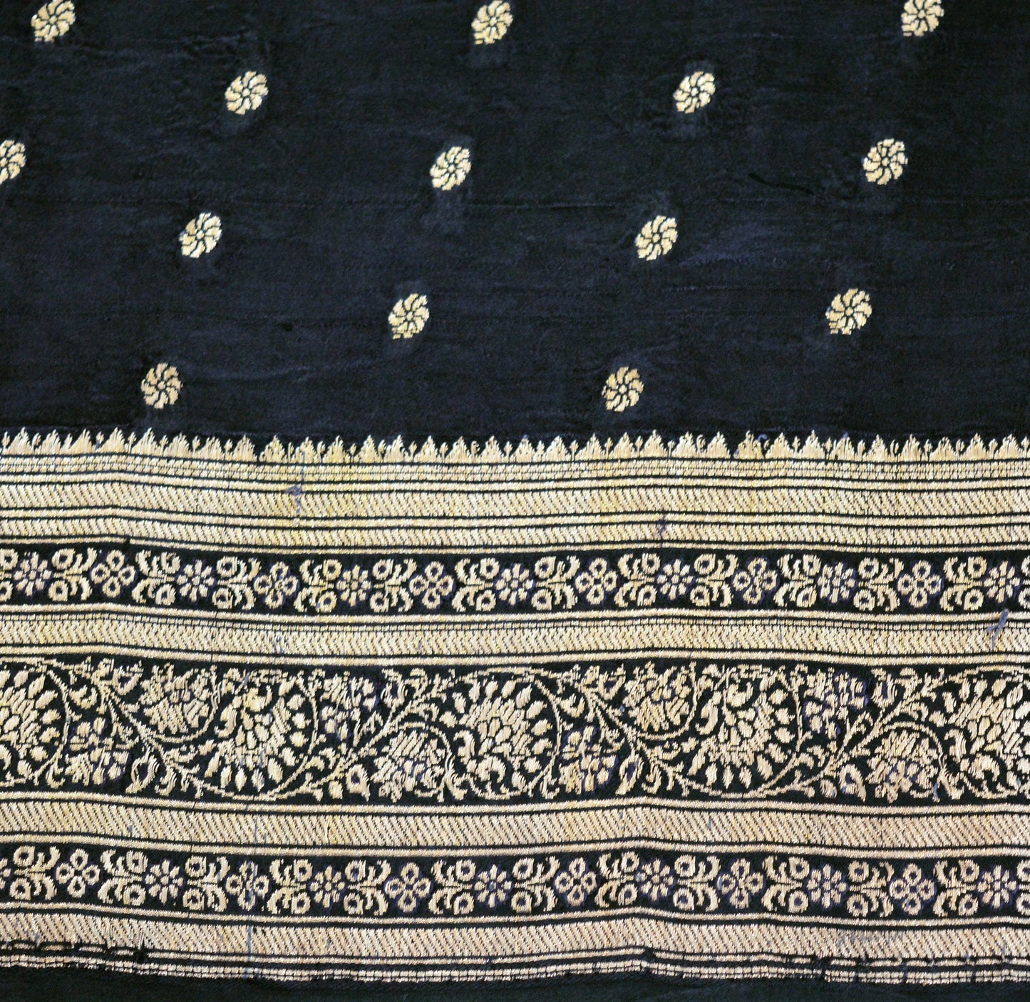 Indian Vintage Sari Heavy Black Pure Satin Silk Banarasi Brocade Saree 5Yard Silver Zari Floral