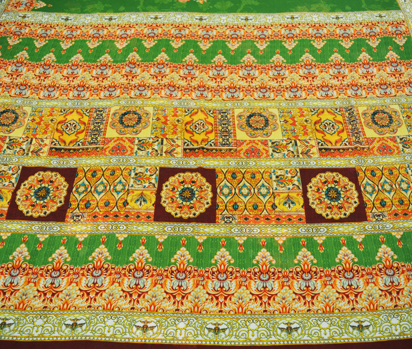 Vintage Sari Green Georgette Digital Printed Saree Sewing 6yard Craft Soft Crafting Dress Making