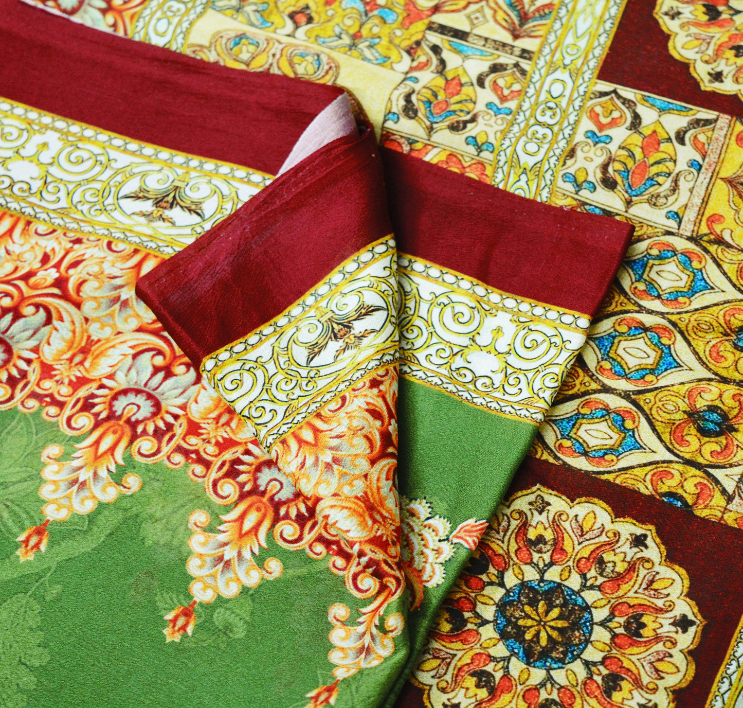 Vintage Sari Green Georgette Digital Printed Saree Sewing 6yard Craft Soft Crafting Dress Making
