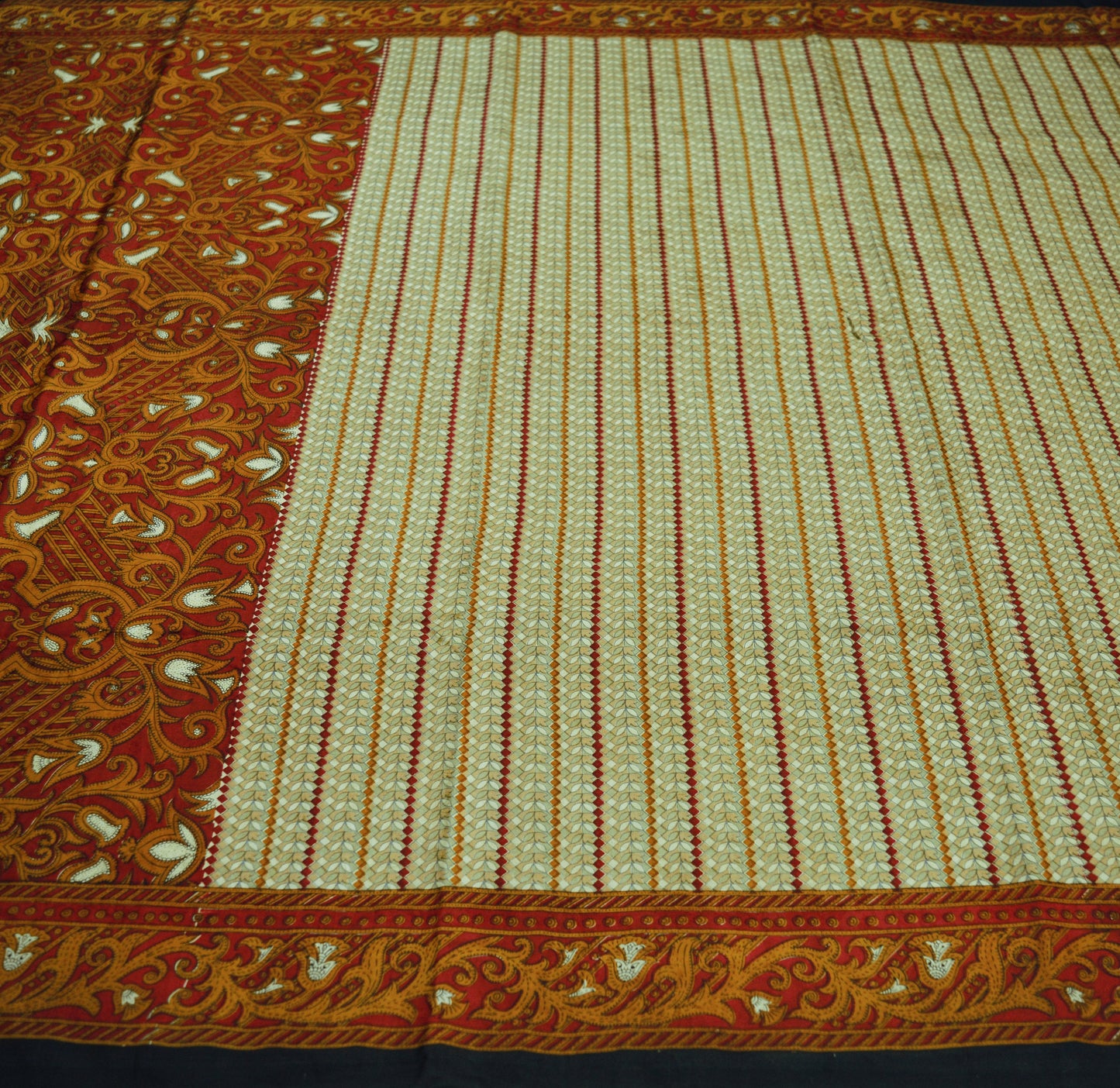 Indian Vintage Sari Red & Beige Pure Silk Printed Saree 5yard Sewing Craft Fabric DressMaking Soft Floral
