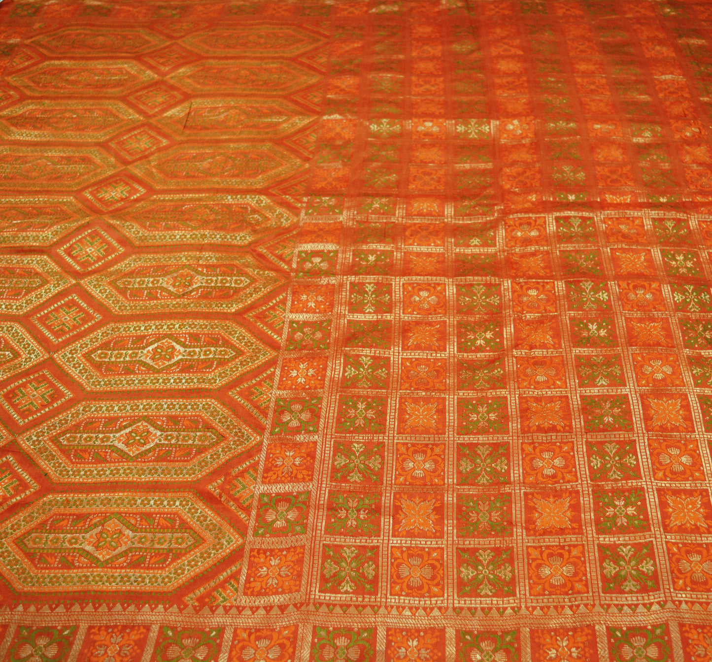 Indian Vintage Sari Orange Heavy Wedding Pure Silk Woven Banarasi Saree Zari 5Yard