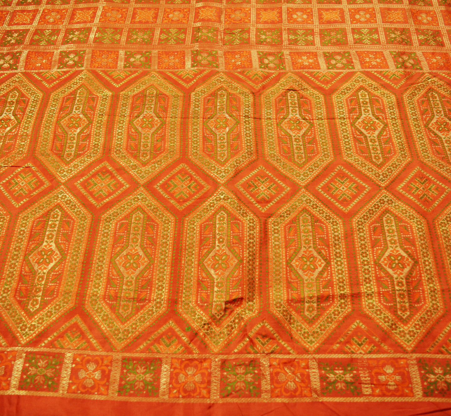 Indian Vintage Sari Orange Heavy Wedding Pure Silk Woven Banarasi Saree Zari 5Yard