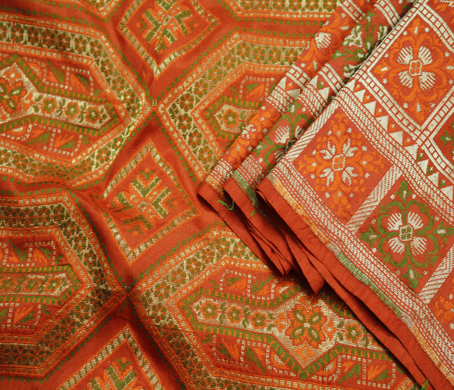 Indian Vintage Sari Orange Heavy Wedding Pure Silk Woven Banarasi Saree Zari 5Yard