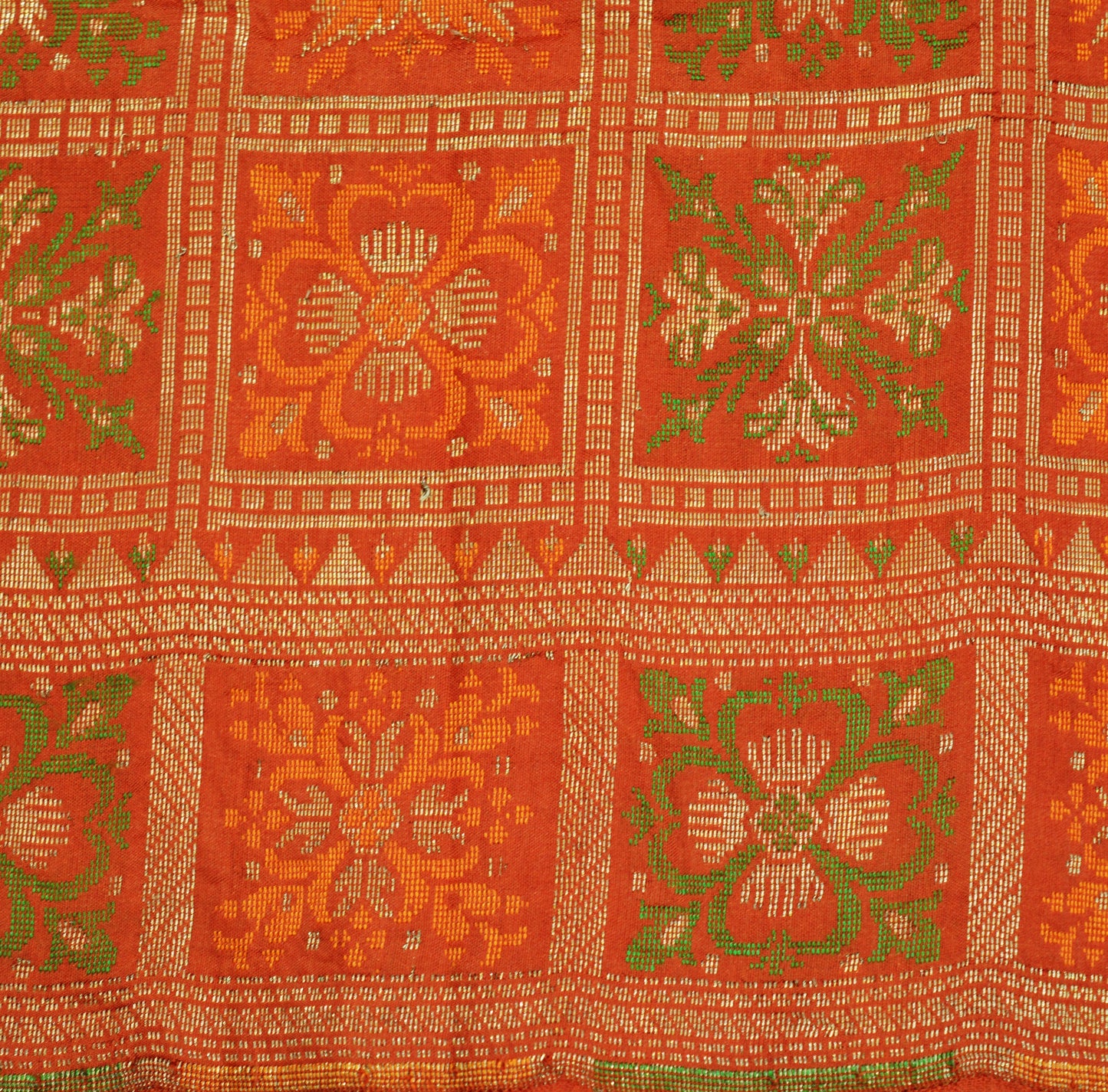 Indian Vintage Sari Orange Heavy Wedding Pure Silk Woven Banarasi Saree Zari 5Yard