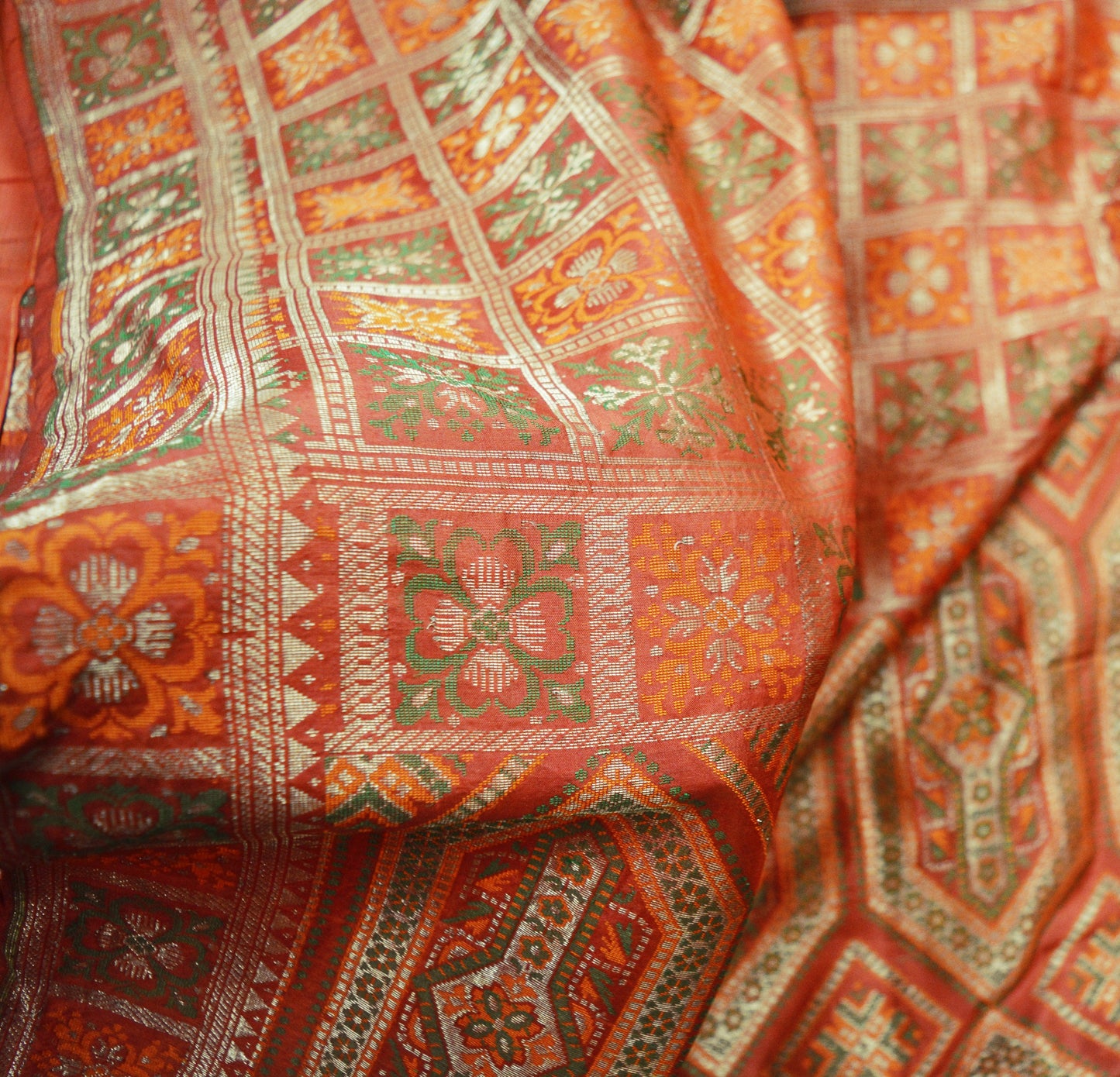 Indian Vintage Sari Orange Heavy Wedding Pure Silk Woven Banarasi Saree Zari 5Yard