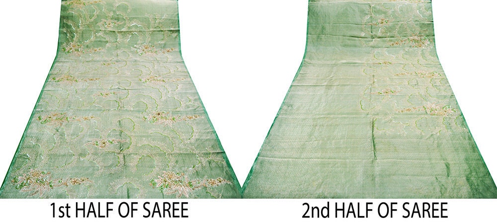 Antique Vintage Green Heavy Wedding Saree Pure Tissue Silk Hand Embroidered Indian Sari Zari Zardozi/Dabka 5Yard