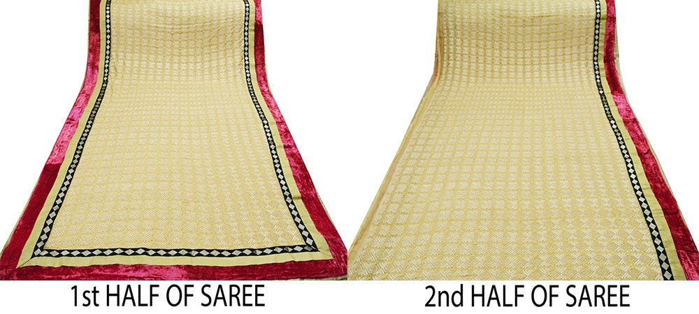 Indian Vintage Beige Sarees Chiffon Embroidered Bagh Phulkari Indian Sari Craft Fabric 5Yard Dress Making Sewing