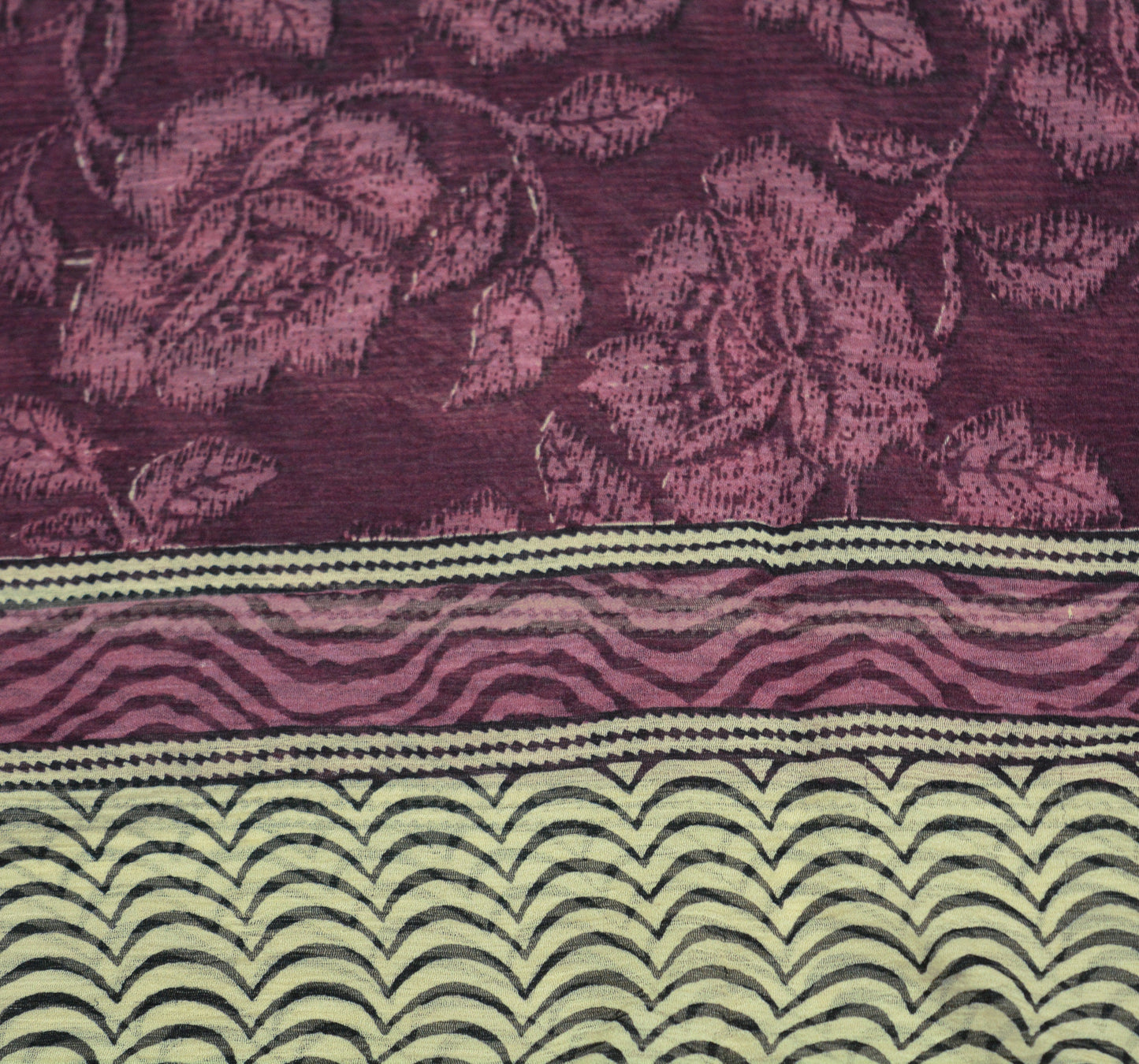Women Vintage Sari Maroon & White Pure Chiffon Silk Printed Saree Craft Fabric Sewing 5Yd Soft Light Sari Dress Making Floral