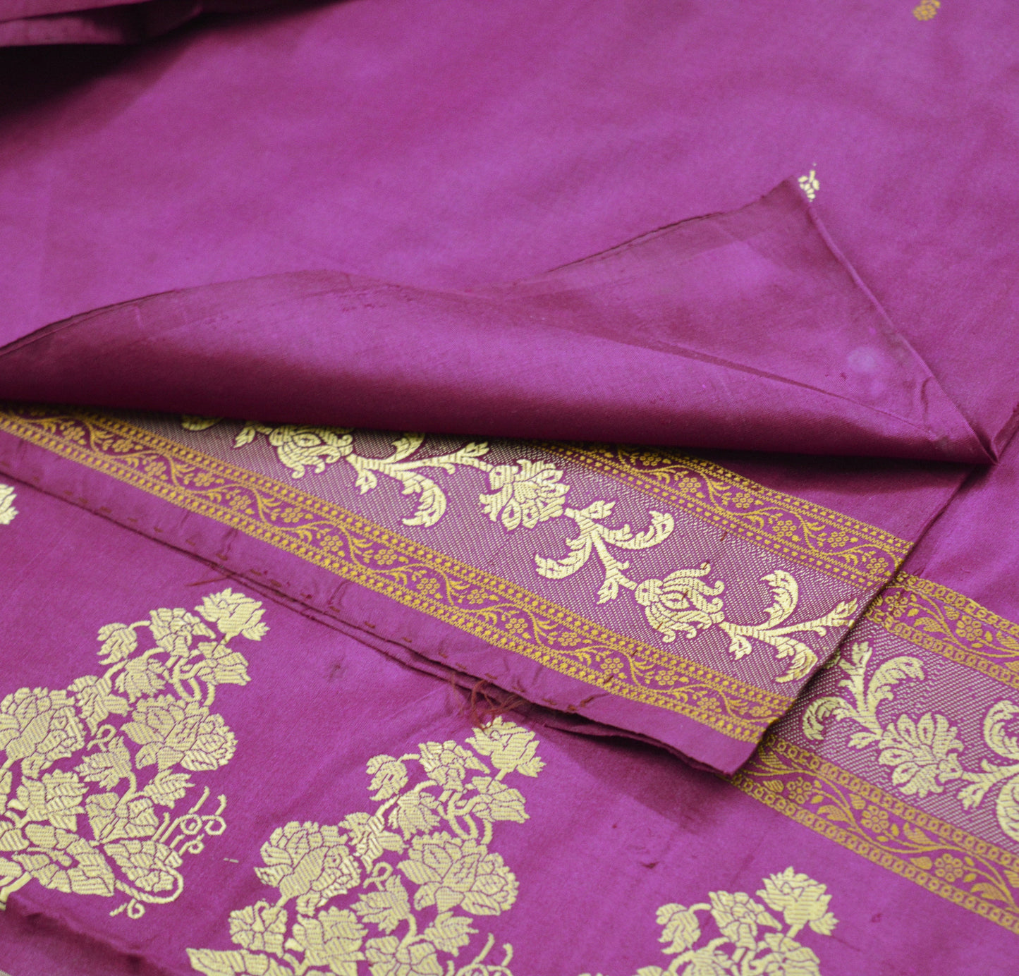 Indian Vintage Sari Purple Pure Silk Hand Woven Sarees Fabric 5Yard Sewing Ethnic Floral