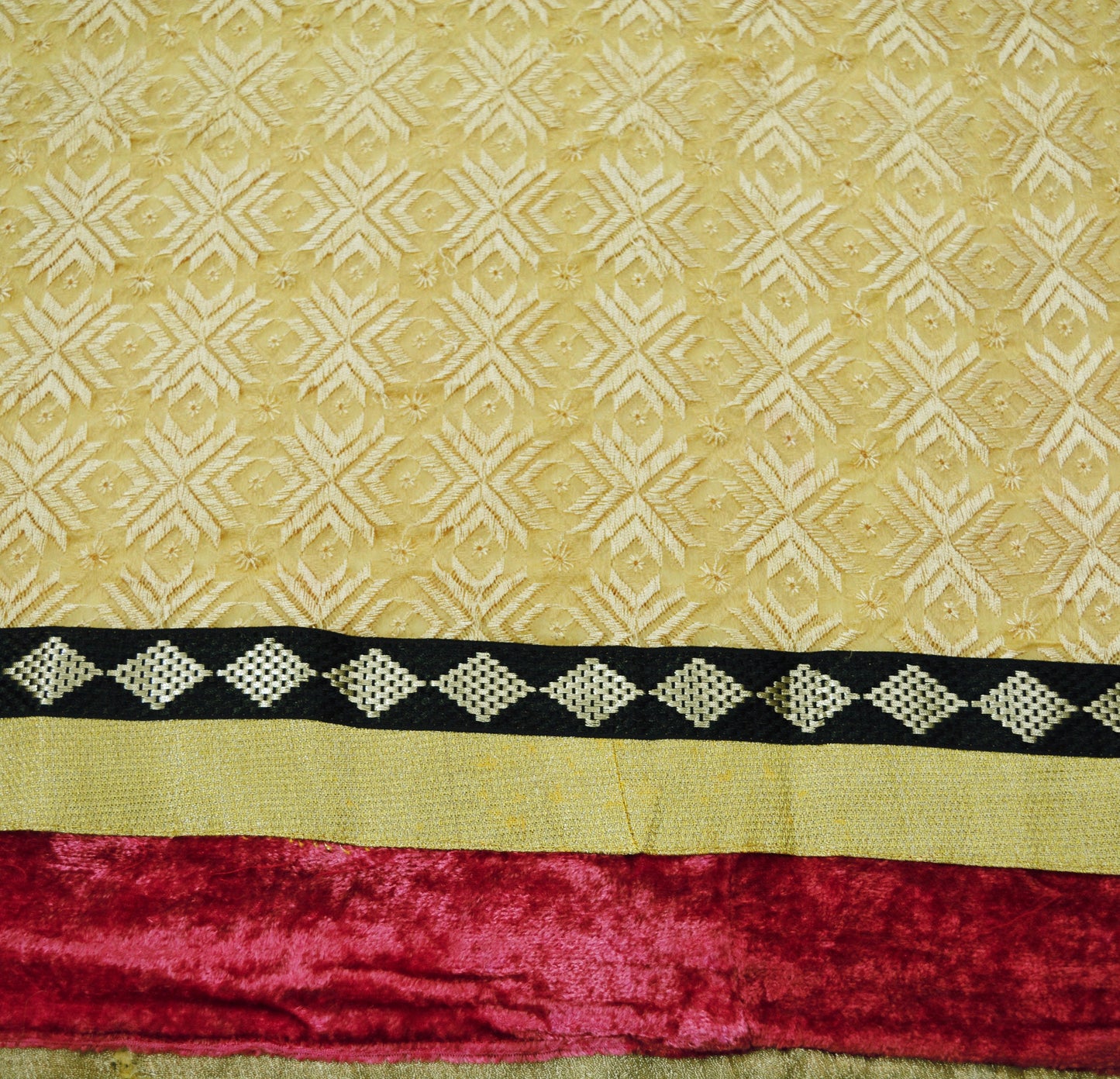 Indian Vintage Beige Sarees Chiffon Embroidered Bagh Phulkari Indian Sari Craft Fabric 5Yard Dress Making Sewing