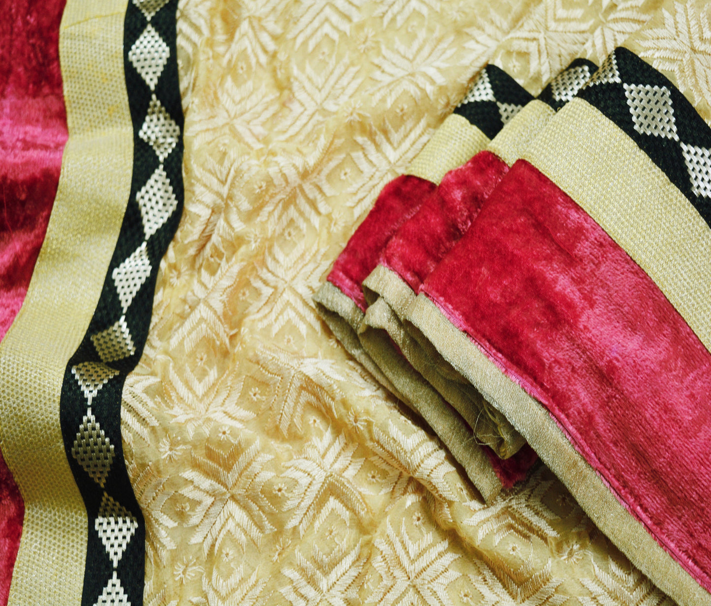 Indian Vintage Beige Sarees Chiffon Embroidered Bagh Phulkari Indian Sari Craft Fabric 5Yard Dress Making Sewing