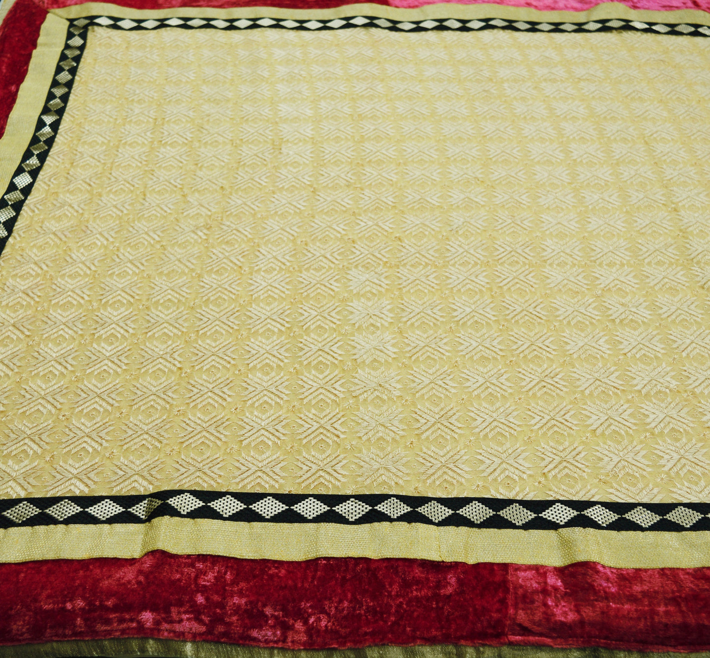 Indian Vintage Beige Sarees Chiffon Embroidered Bagh Phulkari Indian Sari Craft Fabric 5Yard Dress Making Sewing