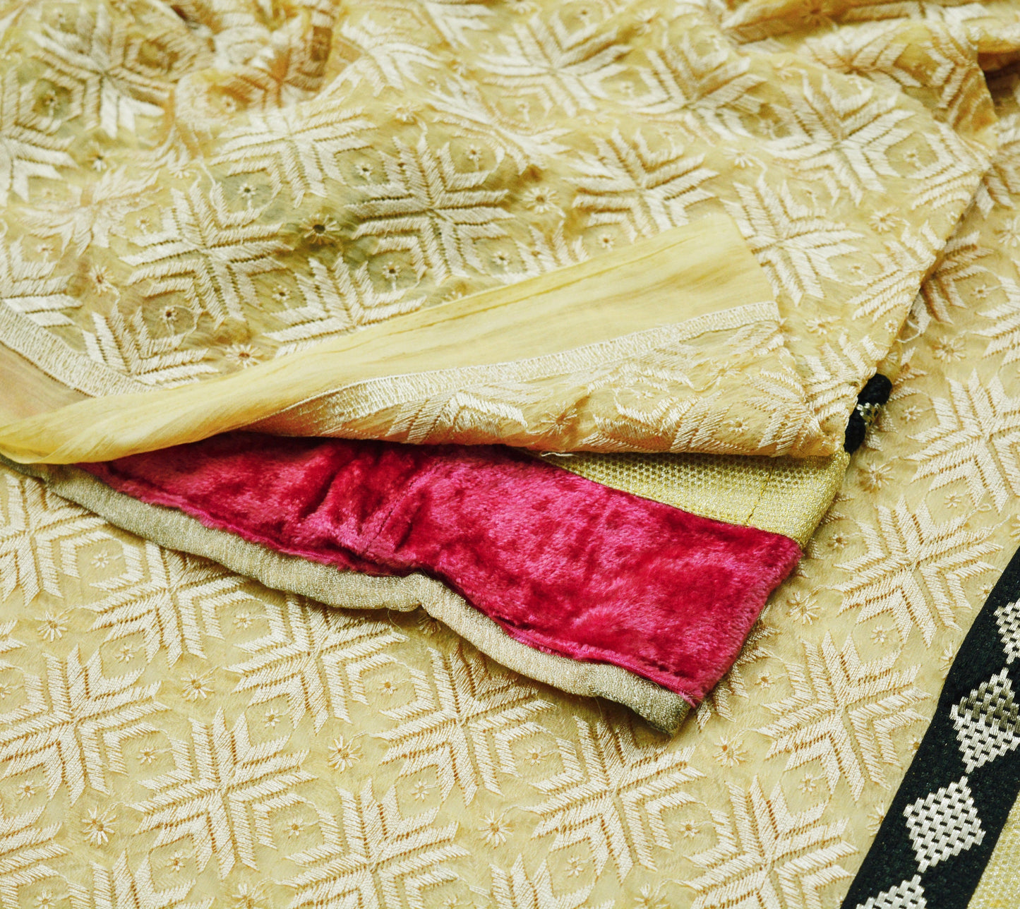 Indian Vintage Beige Sarees Chiffon Embroidered Bagh Phulkari Indian Sari Craft Fabric 5Yard Dress Making Sewing