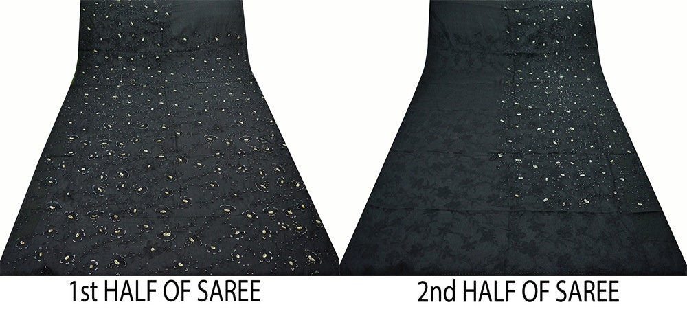 Indian Vintage Black Sarees Pure Chiffon Silk Hand Embroidered Indian Sari Fabric Indian Sari 5Yard Dress Making Sewing