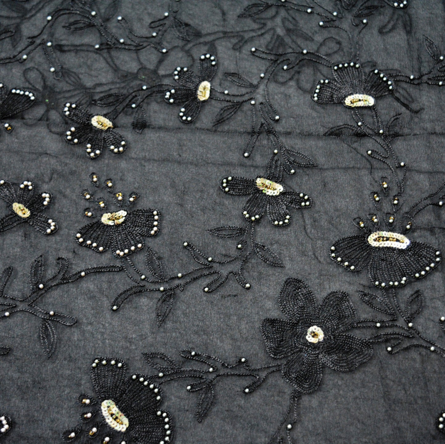 Indian Vintage Black Sarees Pure Chiffon Silk Hand Embroidered Indian Sari Fabric Indian Sari 5Yard Dress Making Sewing